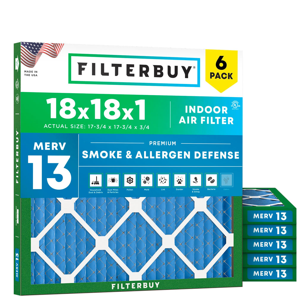 18x18x1 Air Filter MERV 13 Smoke & Allergy Defense (6-Pack)