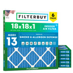 18x18x1 Air Filter MERV 13 Smoke & Allergy Defense (6-Pack)