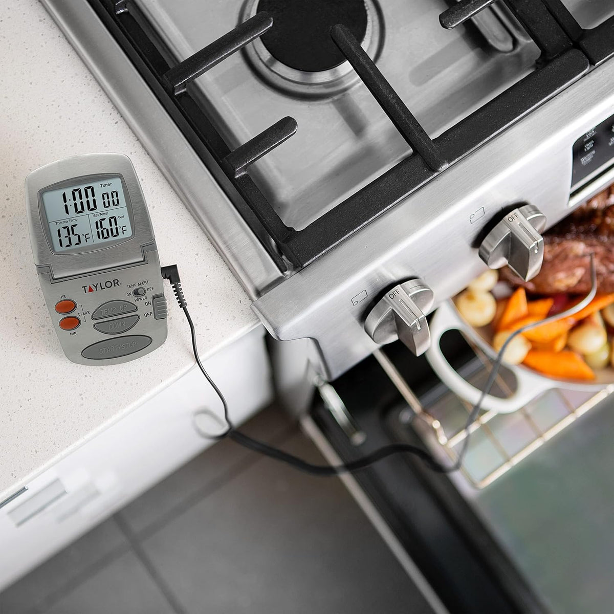 Precision Products Programmable with Timer Instant Read Wired Probe Digital, Meat, Food, Grill BBQ Cooking Kitchen