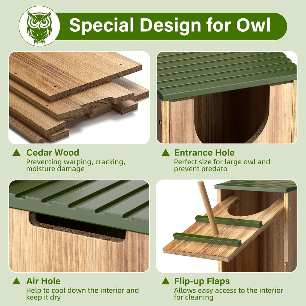 Owl House for Outside, Large Cedar Nesting Box Bird House for Screech Owl, Barred Owl, Kestrel, Weather-Resistan