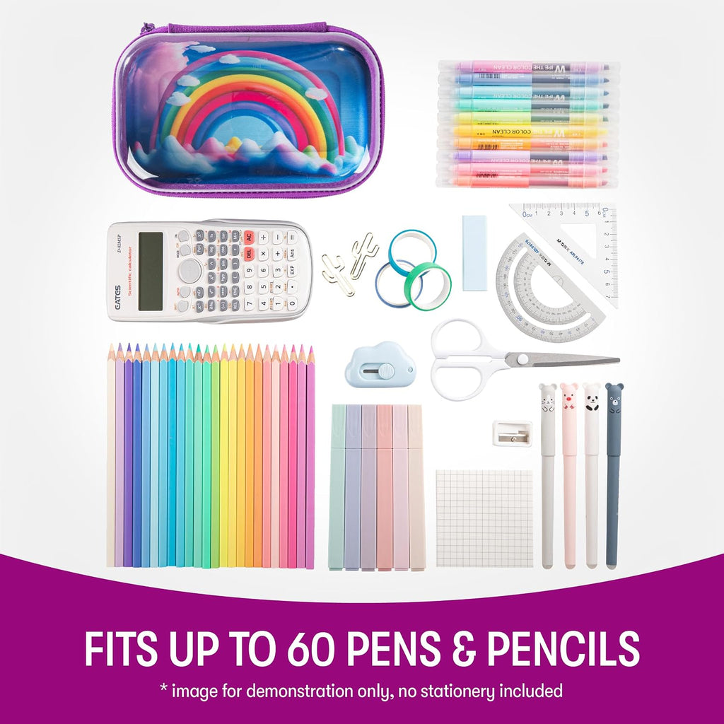 Clear Top Pencil Case for Girls, Large Pencil Box for School, Rainbow | Sturdy hard shell pencil box for kids