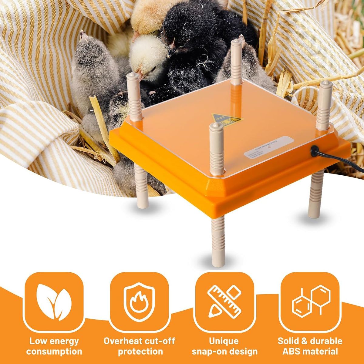 Brooder Heater for Chicks, 10" x 10" for 15 Chicks Heating Plate with Adjustable Height and Angle 15W Chicken Brooder
