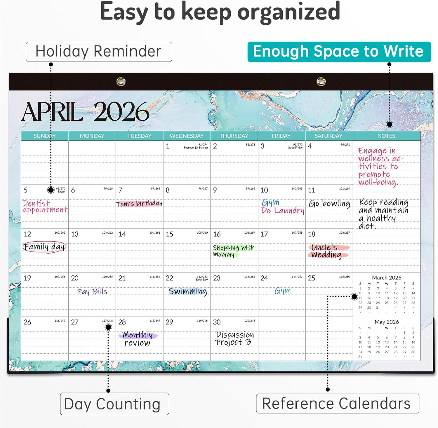 Desk Calendar 2026-2027, 21 Months Calendar Runs from April 2026 to December 2027, 17" x 12" Large 2026 Wall Calendar