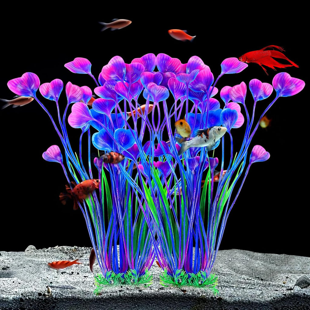 Artificial Fish Tank Plants, Plastic Aquarium Accessories Large, 15.5 inch Purple Decorations, 2pcs