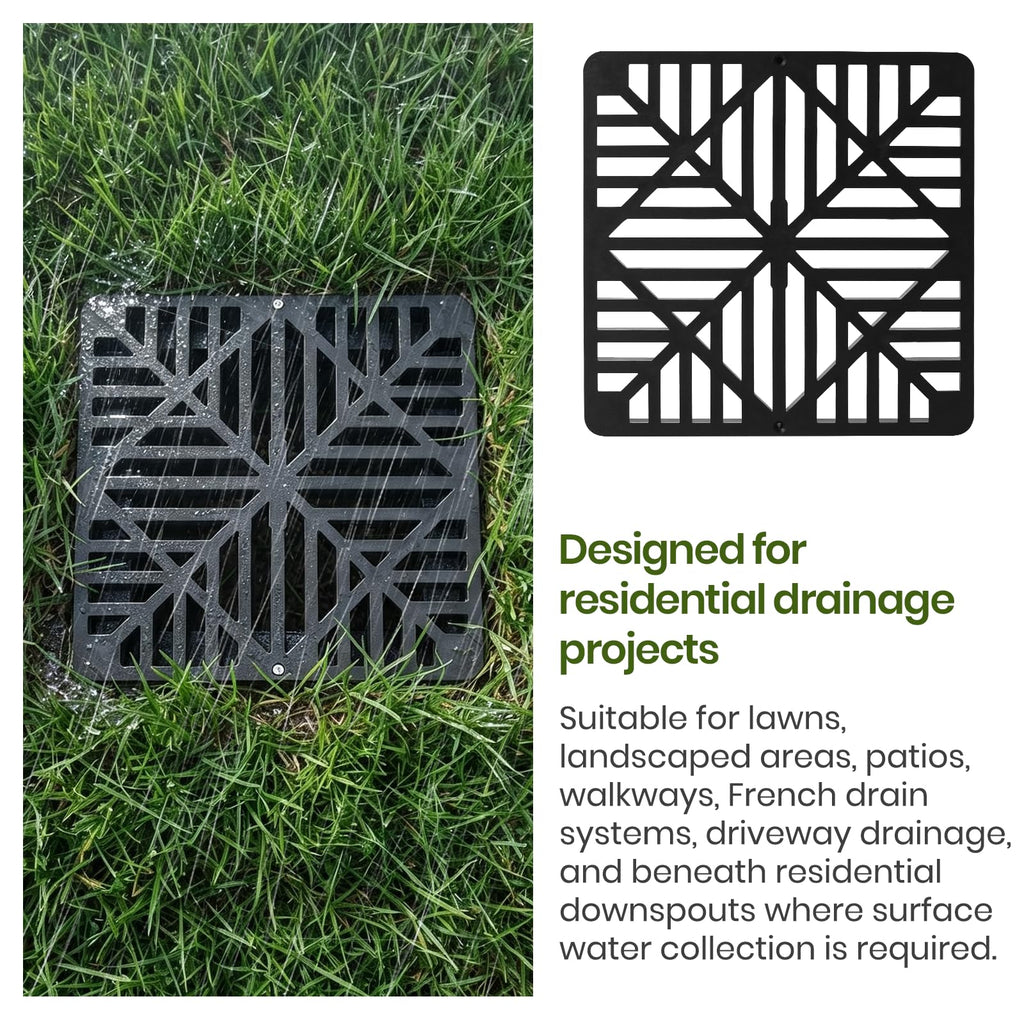 2 Pack 9" Square Catch Basin Drain Grate, Fiberglass Reinforced
