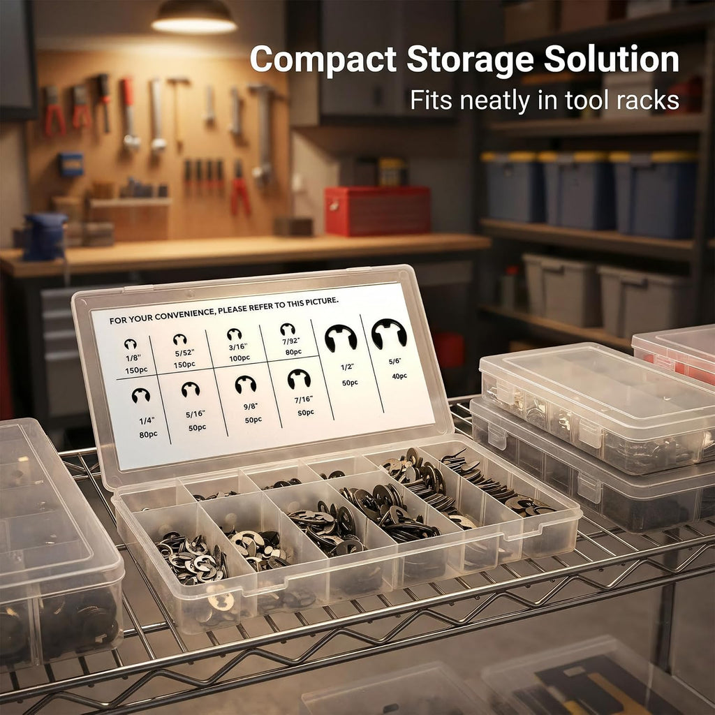 Retaining Rings E Clip Assortment Kit, 800 Pcs, 10-Sizes, INCH