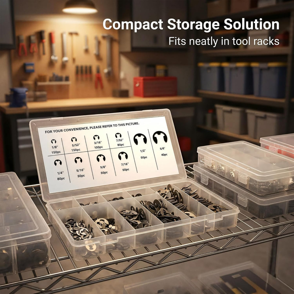 Retaining Rings E Clip Assortment Kit, 800 Pcs, 10-Sizes, INCH