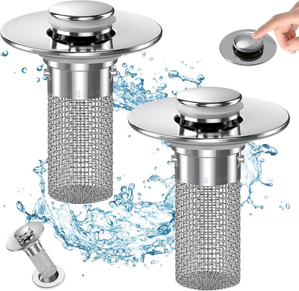 Bathroom Sink Drain Strainer, Pop Up Sink Drain Filter with Removable Stainless Steel Filter Basket Hair Catcher