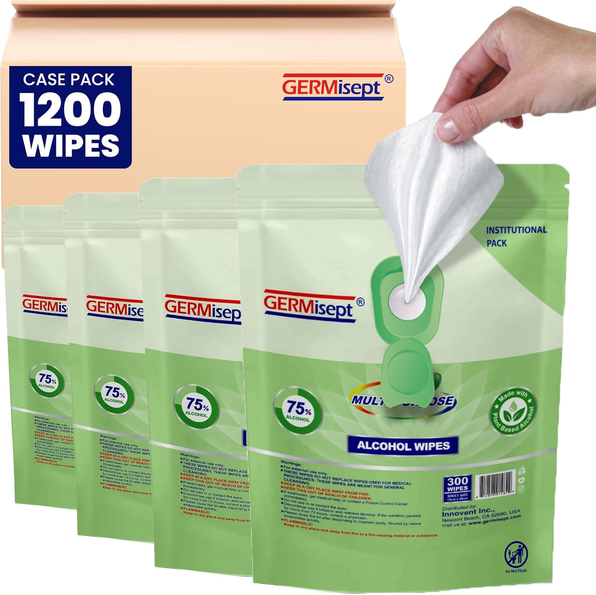 [Bulk 1200-Count] Hand Sanitizing Wipes - (300 Count x 4 Pouch) Keeping It Clean - 75% Alcohol Wipes In Easy