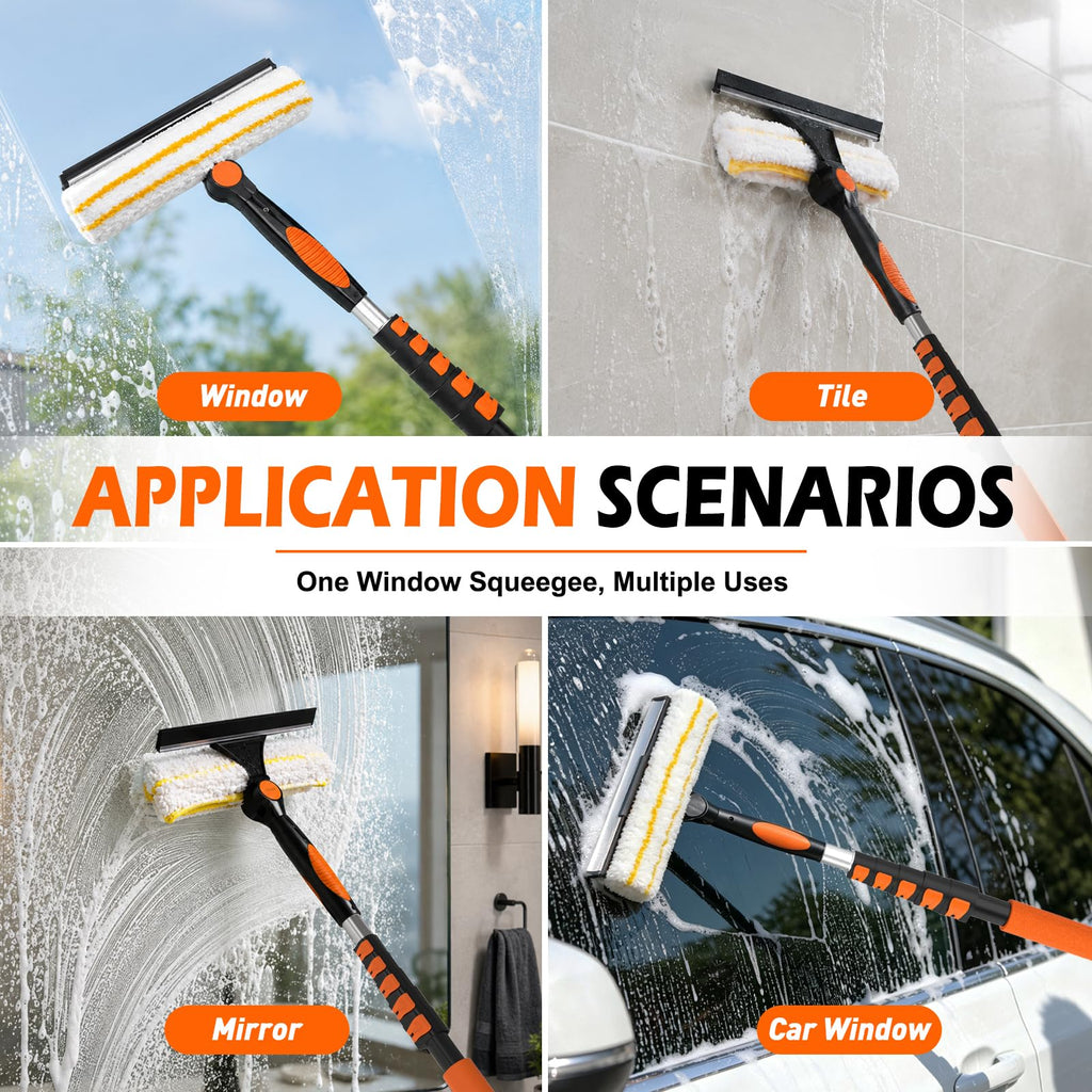 2-in-1 Window Squeegee, 18FT Window Cleaner Tool with 14" Head