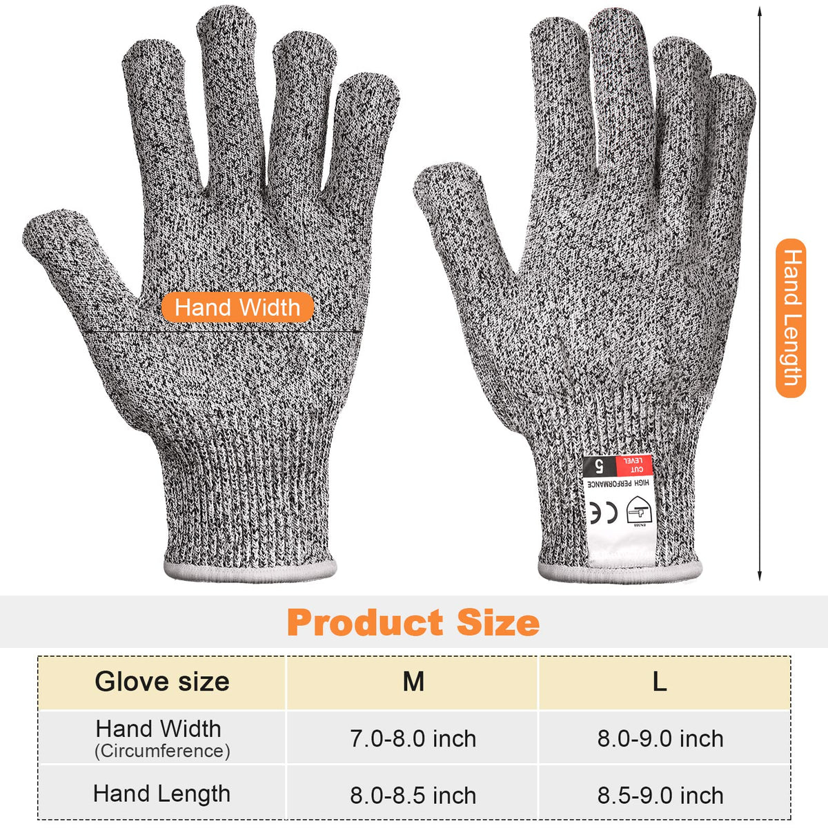15 Pairs Cut Resistant Gloves Level 5, Safety, X-Large