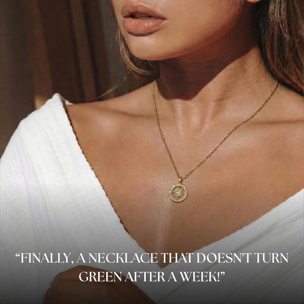 Dainty Necklace - Silver, Gold Plated 18" Choker for Women with Dainty Small Round Faux Diamond Necklace Pendant