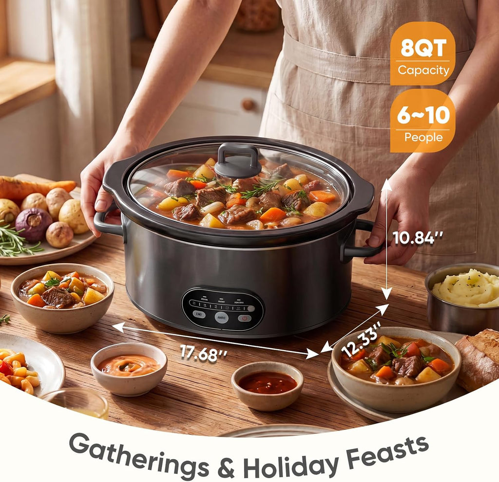 Slow Cooker 8 Quart, Large Slow Cooker, Ceramic Nonstick Coating, 3 Adjustable Temp Multi Cookers with Dishwasher