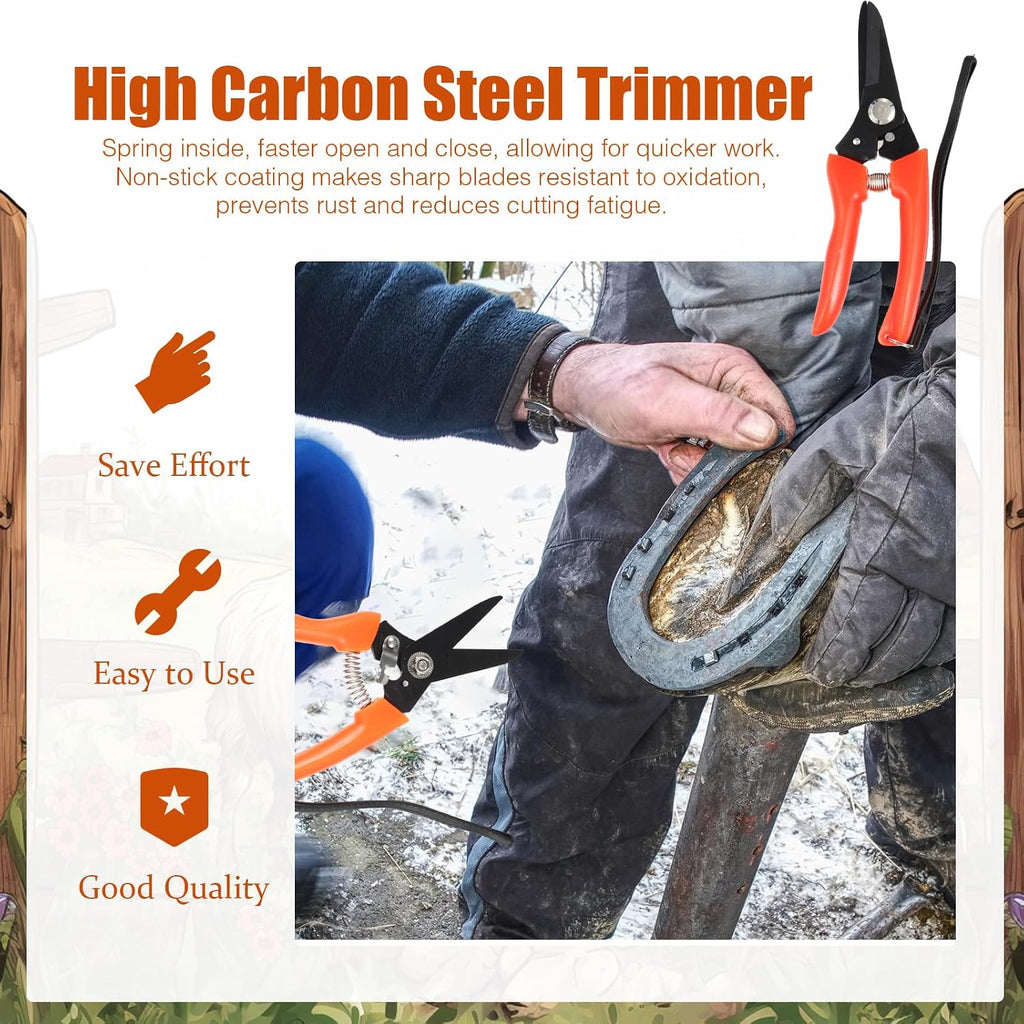 9 Pcs 8 Inch Farrier Tools Kit Horse Goat Hoof Trimmer Metal Shears Farriers Hoof Nipper Cutter Handle Knife Gloves