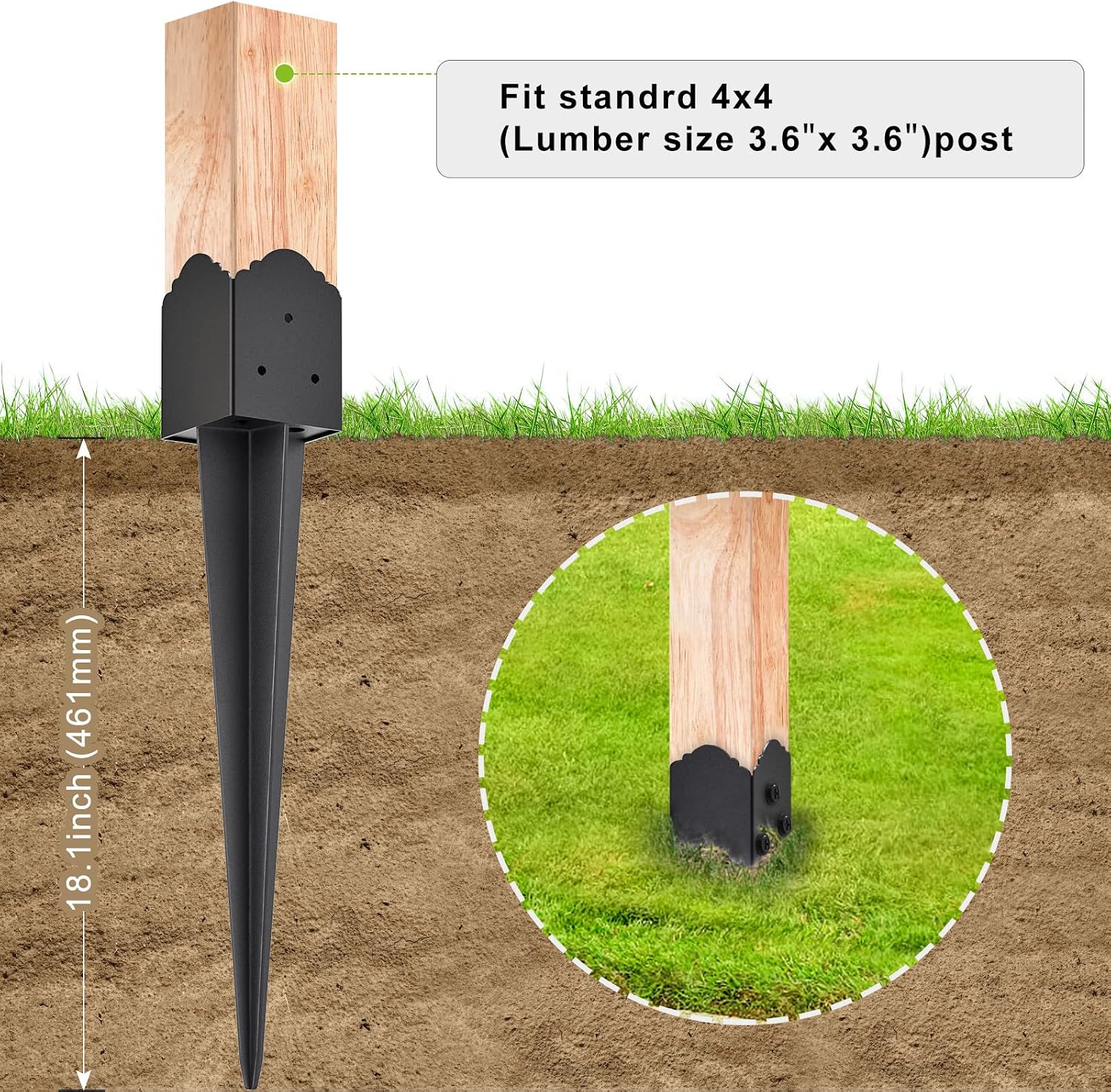 4x4 Post Anchor Ground Spike Heavy Duty for Fence Mailbox Railing