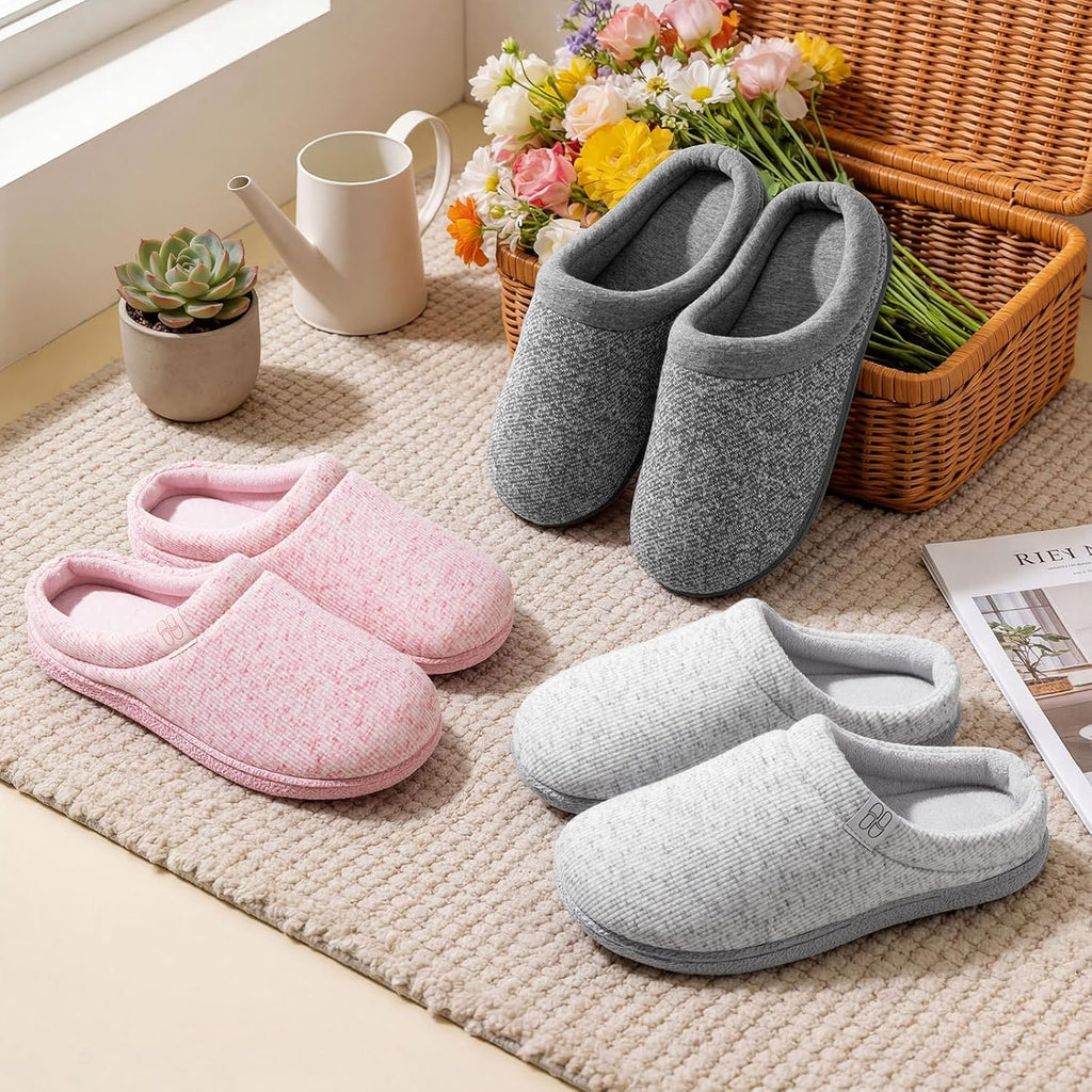Women's Knit Memory Foam Slippers Warm Soft House Anti-Slip Shoes | Slip-on,Machine-washable,Indoor,Outdoor