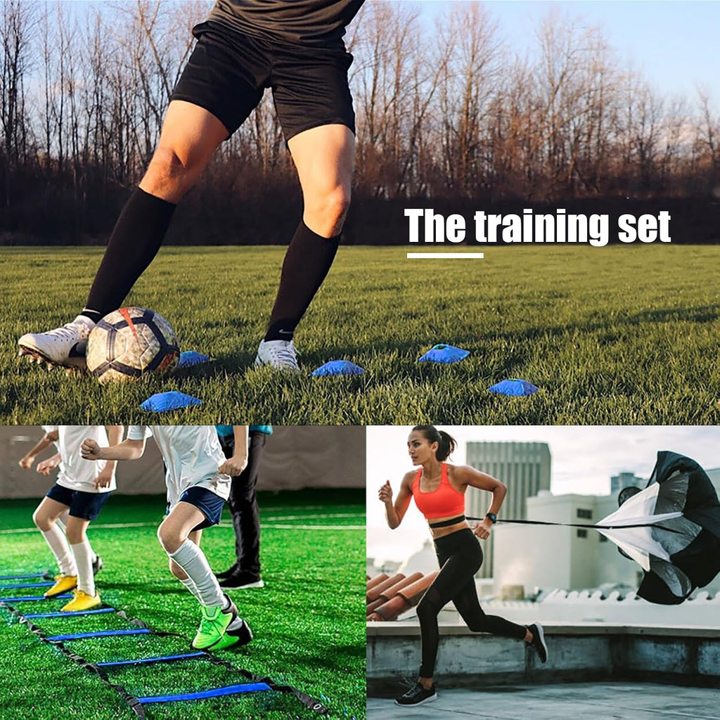 Football Training Equipment | Speed Agility Training Set, Including 1 Agility Ladder, 4 Steel Piles,12 Disc Cones,1