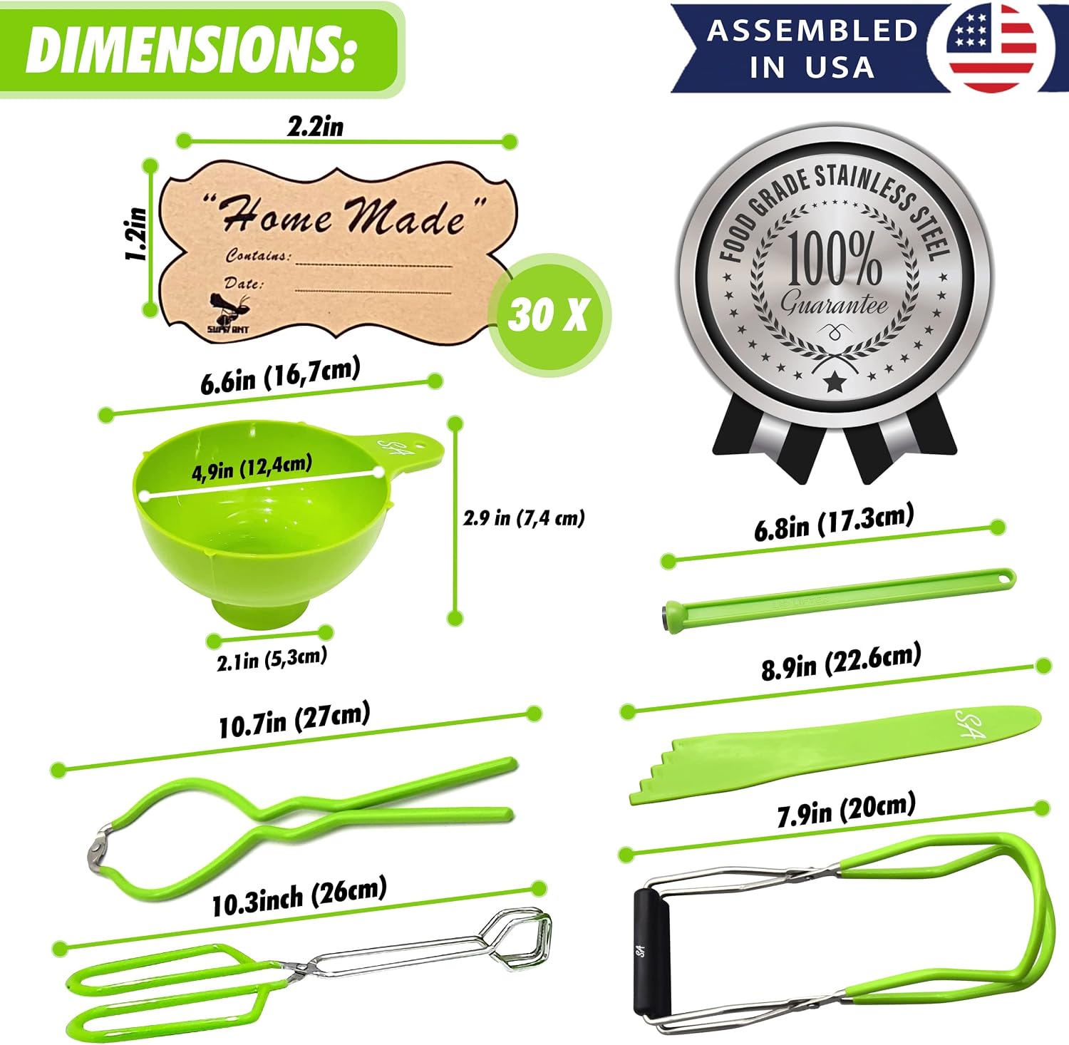 Canning Supplies - USA Assembled & Certified Food Grade Stainless Steel Starter Set Canning Kit for Beginners - Wide