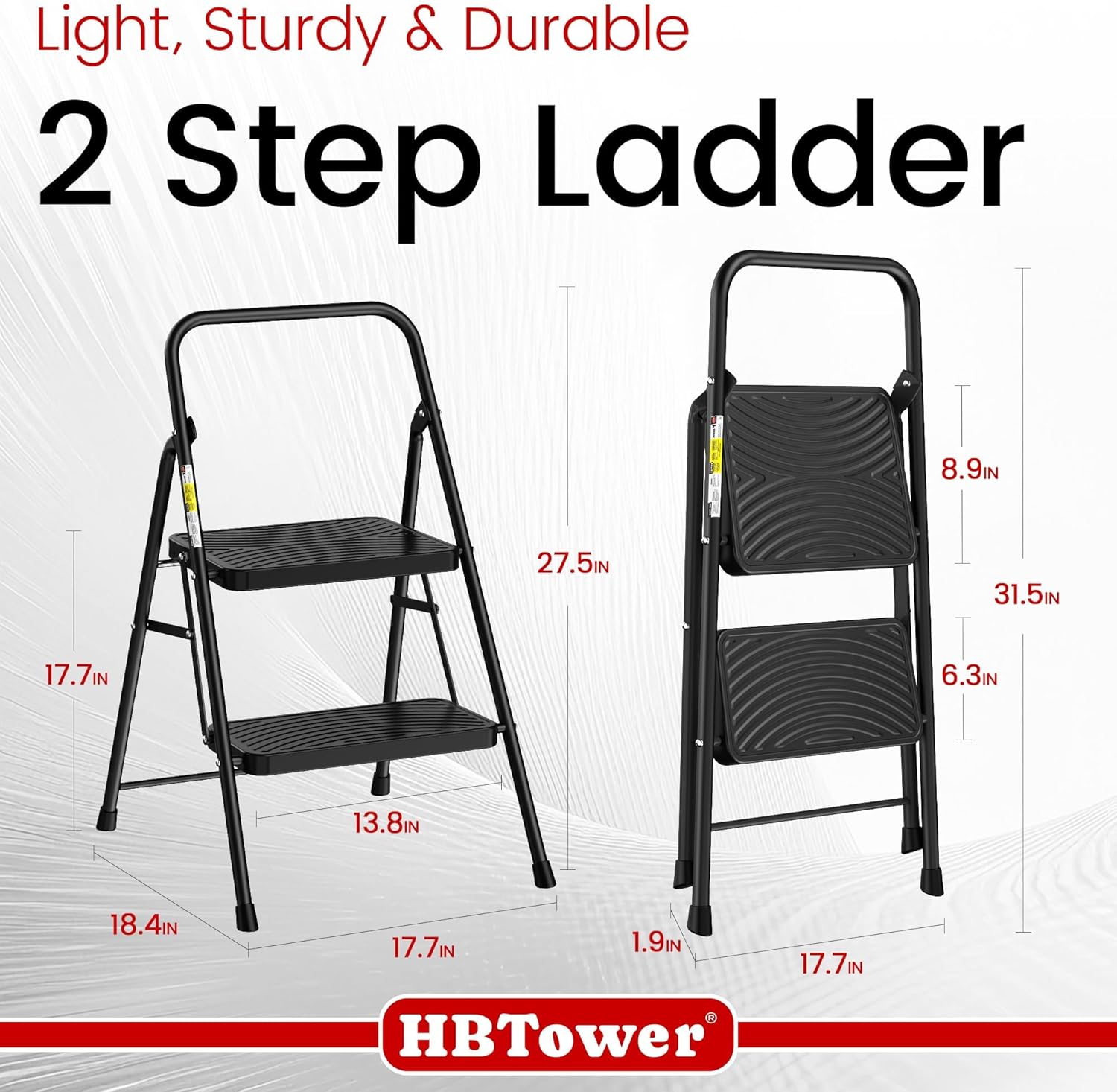 Step Stool, 2 Step Ladder with Wide Anti-Slip Pedal, Step Ladder Folding Step Stool for Adults, Lightweight Steel