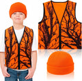 2 Pcs Kids Hunting Vest & Beanie Set Reflective Hunting Clothes Blaze Vests for Night Hiking Outdoor