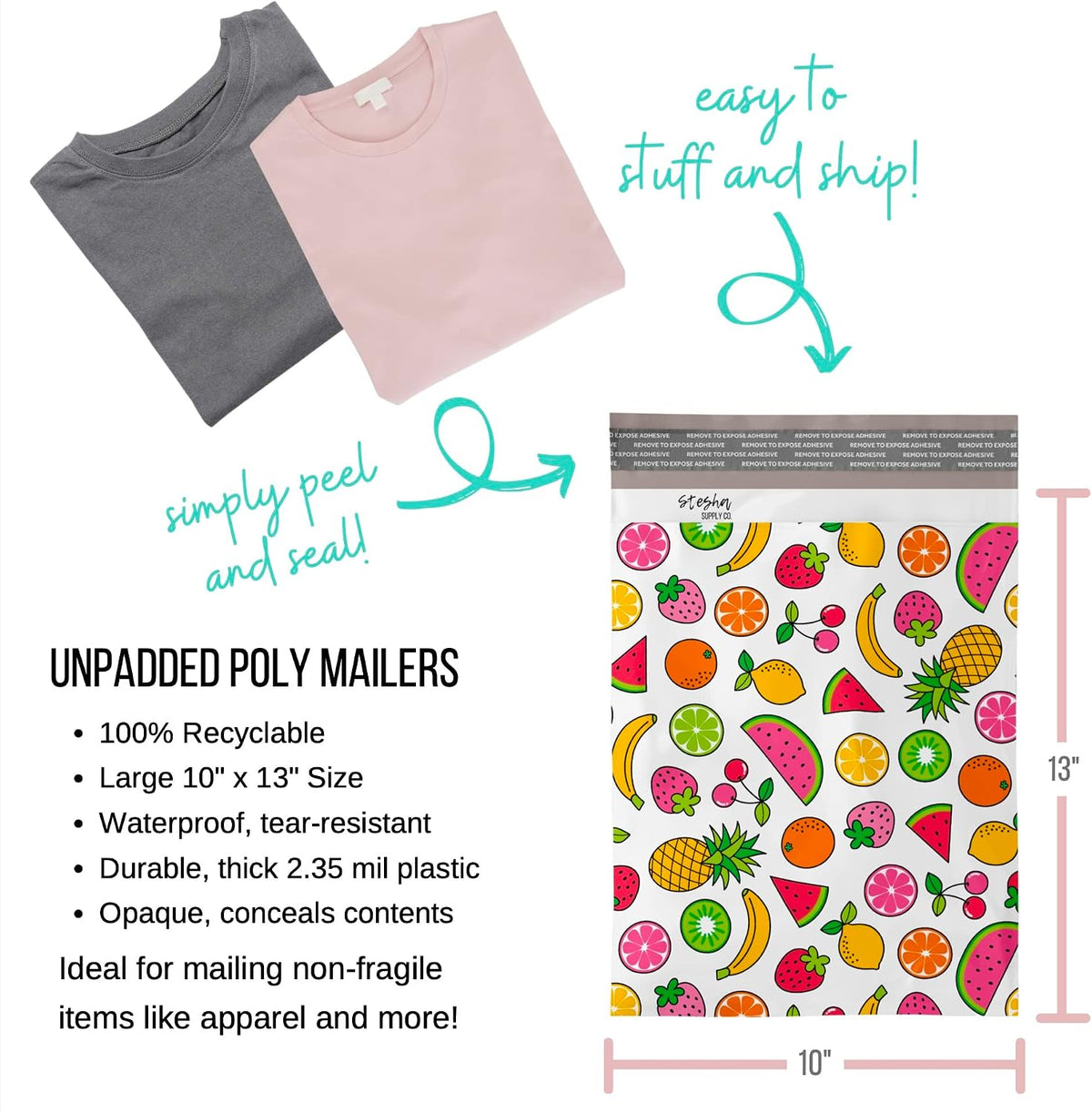 10x13 Fruit Designer Poly Mailers for Stylish and Sustainable Packaging 50 Pack