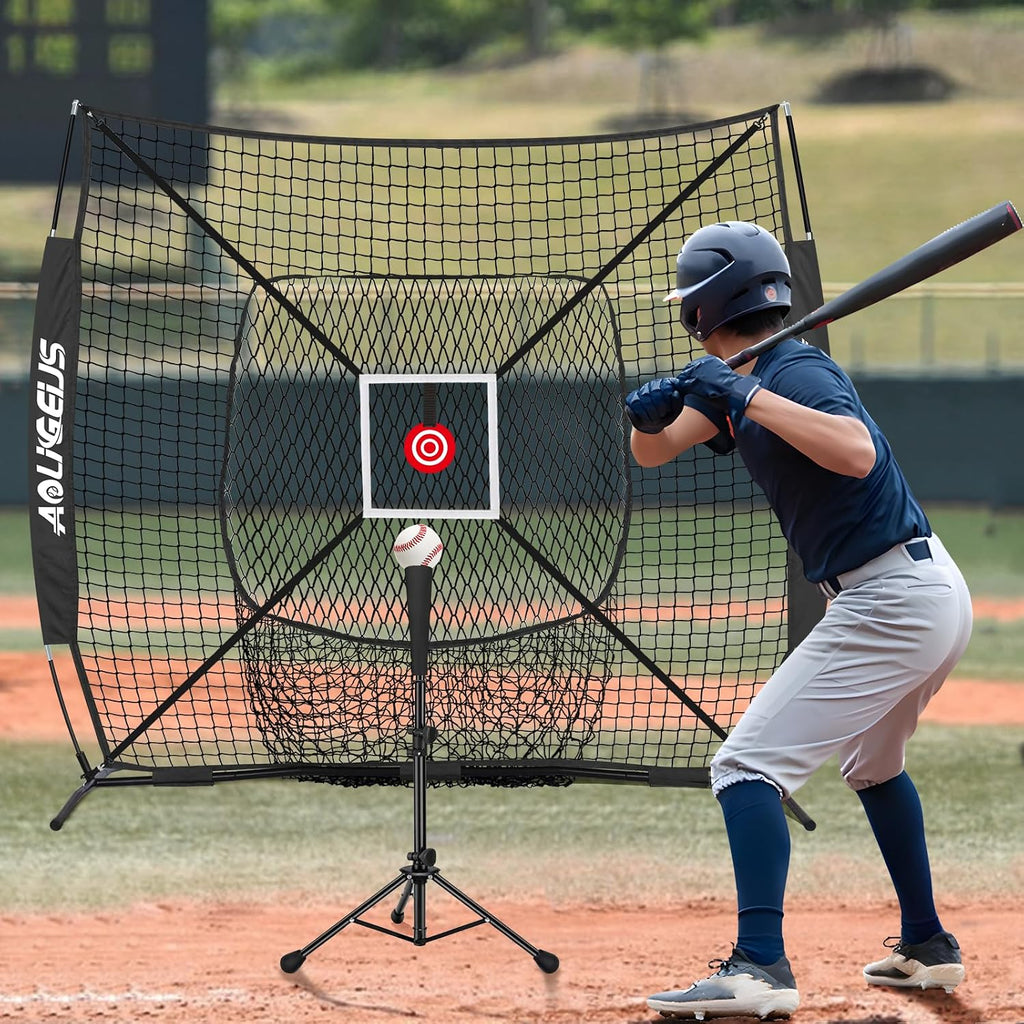 6'x6' Baseball Softball Pitching Net Practice Net,Batting Tee | Baseball Pitching Net with Batting Tee Strike Zone
