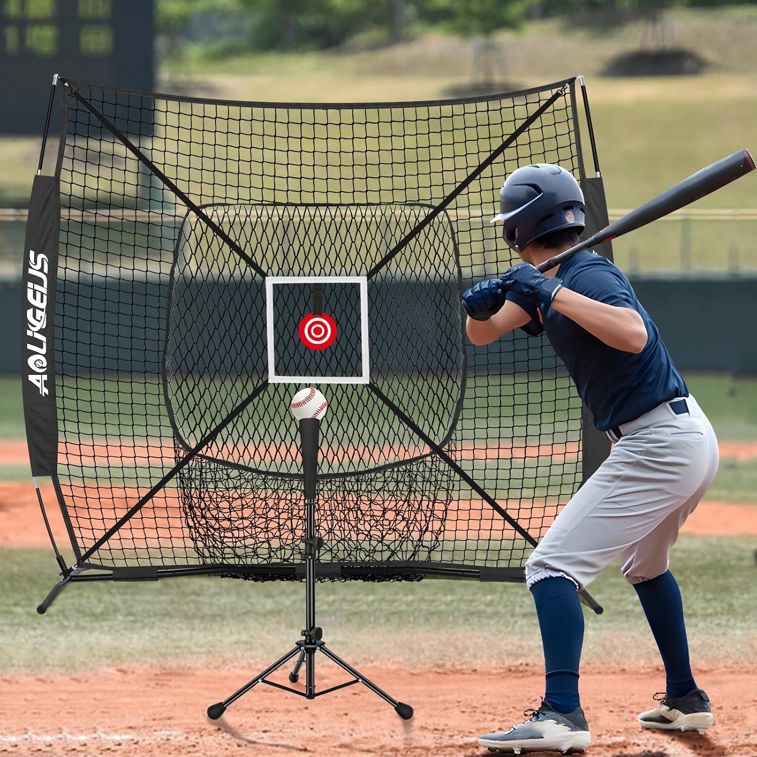 6'x6' Baseball Softball Pitching Net Practice Net,Batting Tee | Baseball Pitching Net with Batting Tee Strike Zone