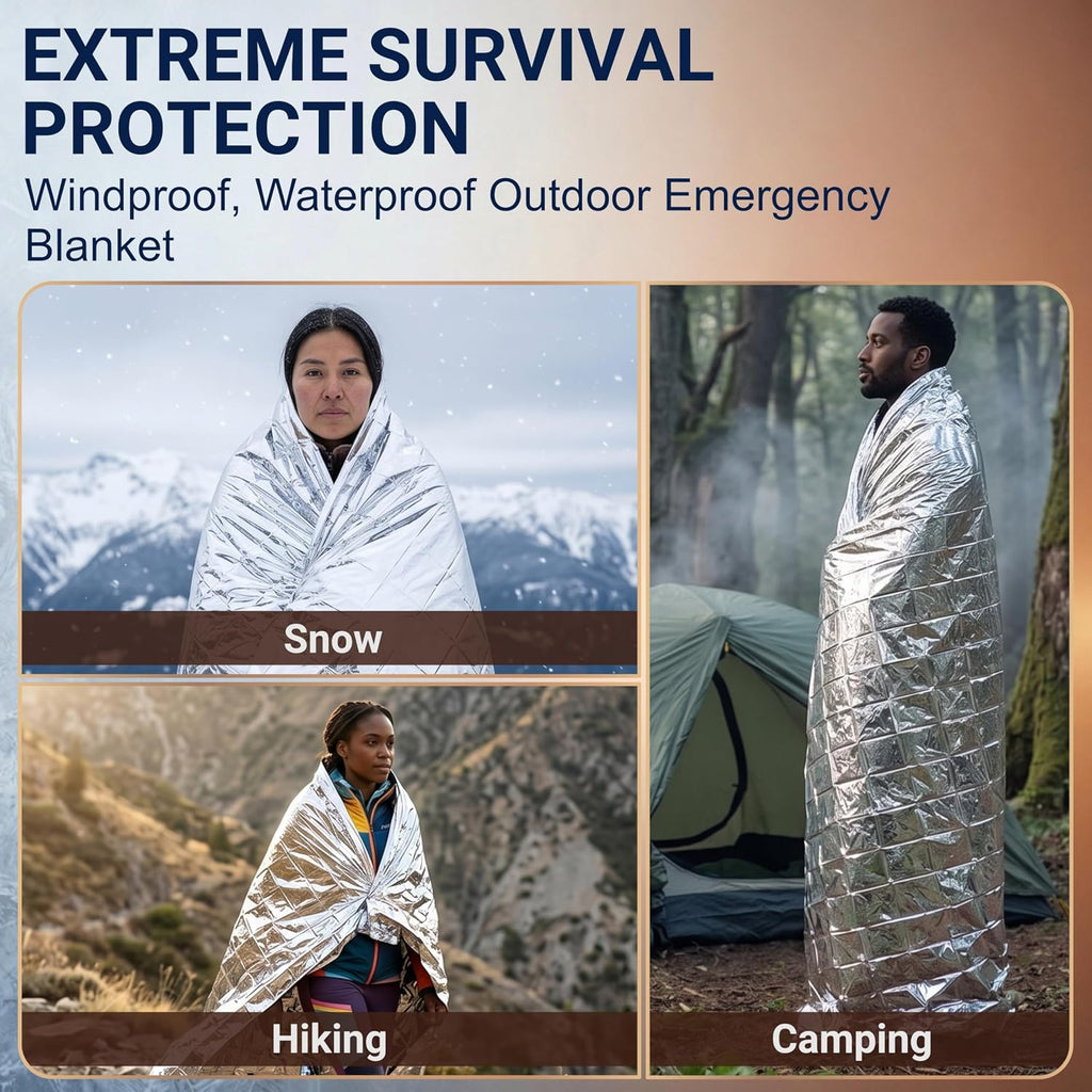 Emergency Blankets, 10 Pack Mylar Thermal Space Blankets | 82 x 64 in silver foil reflective blankets for survival