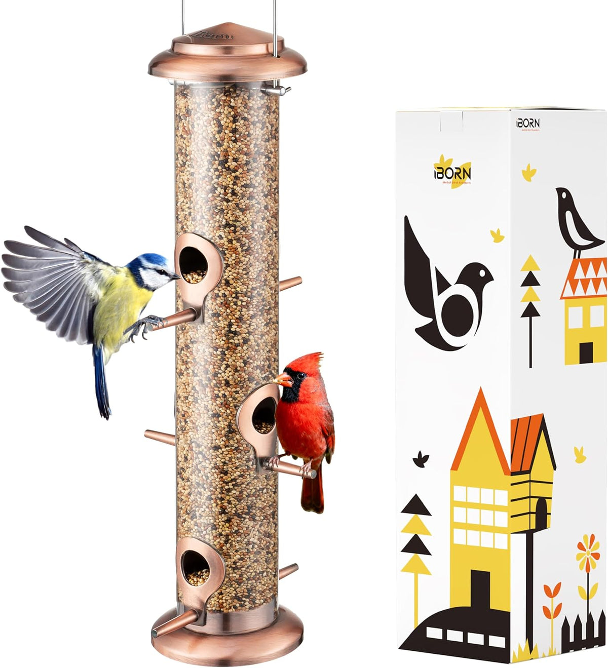 Bird Feeders for Outdoors 15" 6 Ports Chew-Resistant, Copper, 1PK