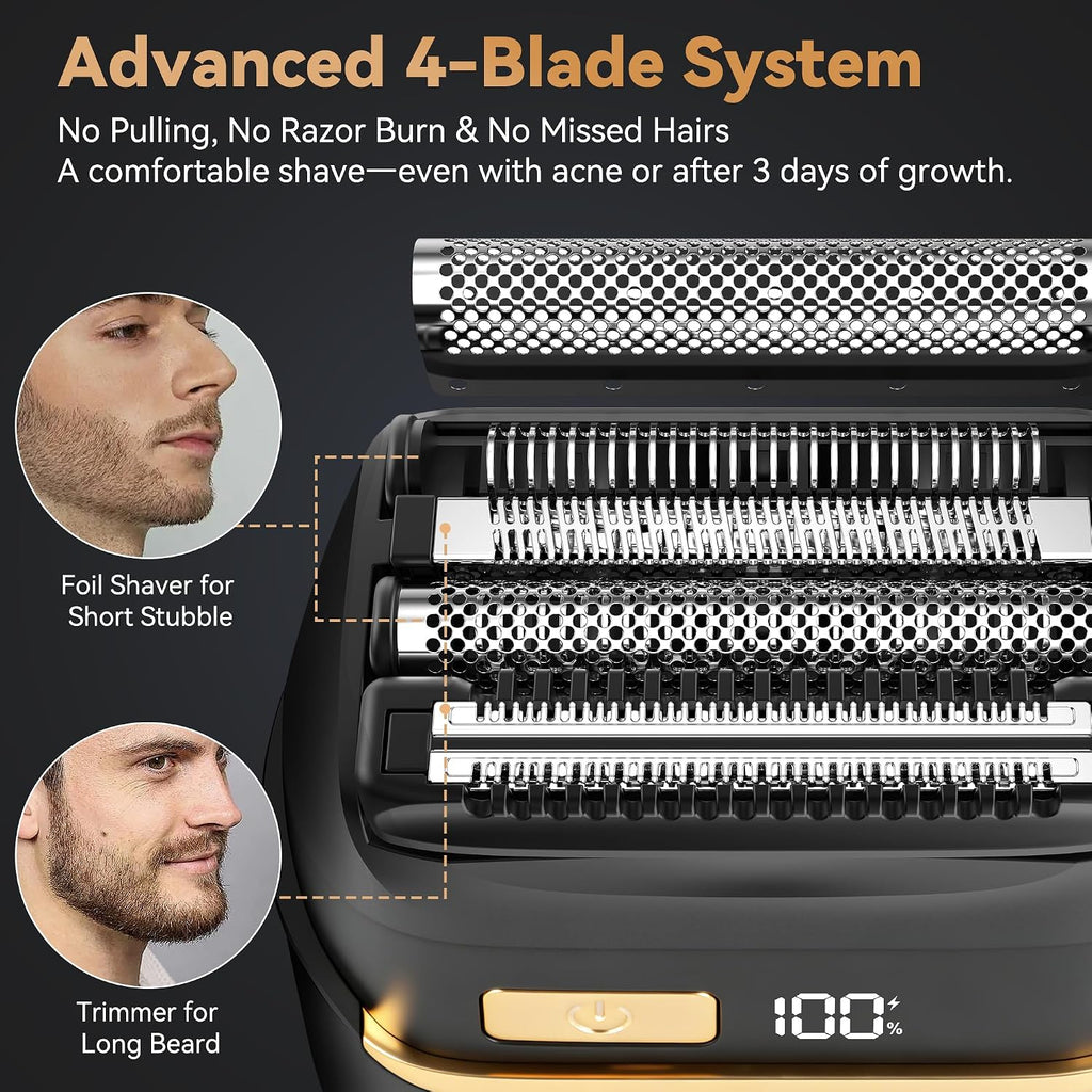 Electric Foil Shavers for Men, Portable Face Razor for Travel, Wet Dry IPX7 Waterproof Cordless Shaver with USB-C