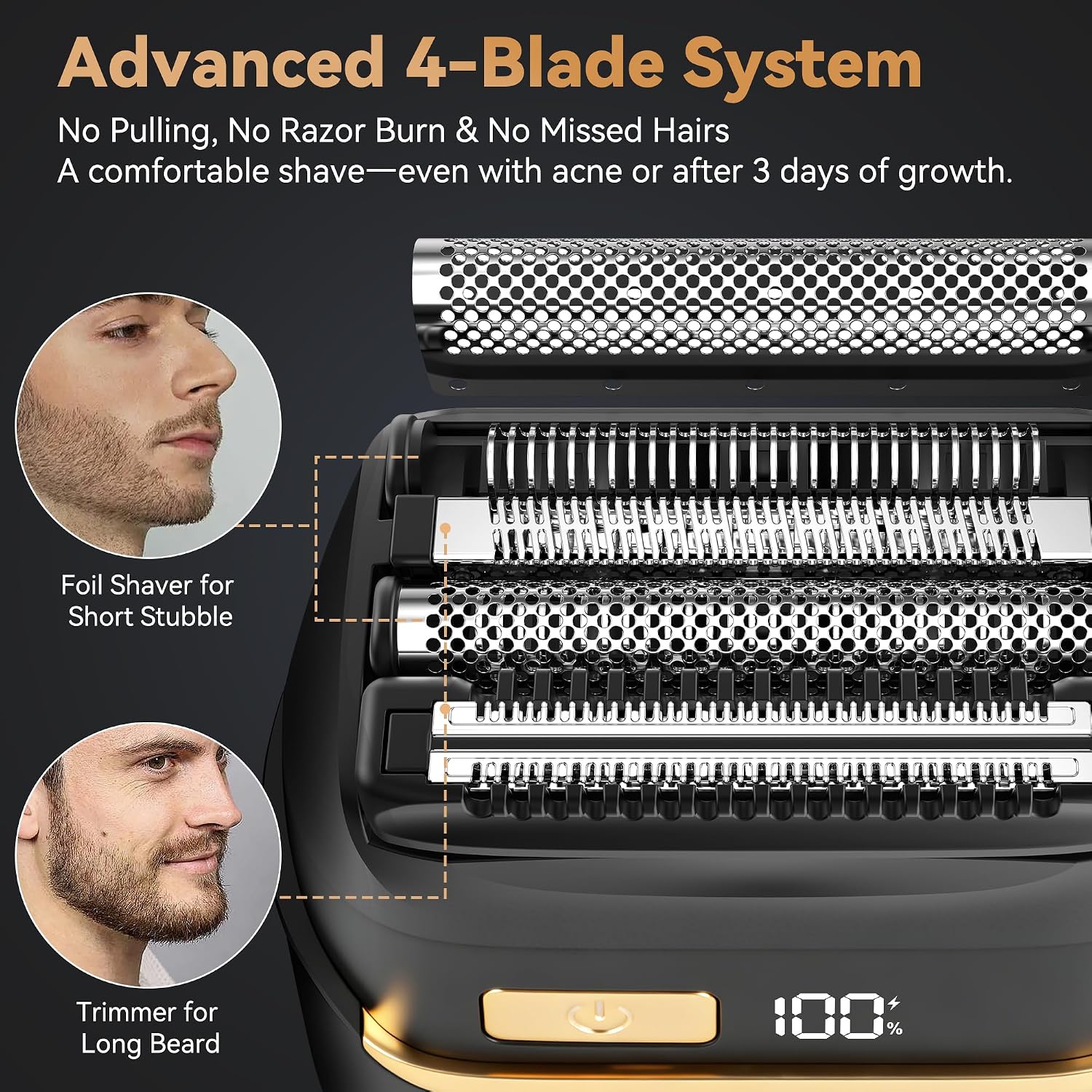 Electric Foil Shavers for Men, Portable Face Razor for Travel, Wet Dry IPX7 Waterproof Cordless Shaver with USB-C
