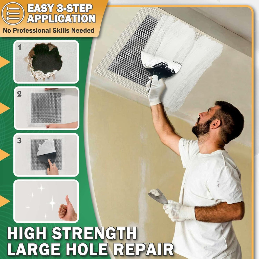 12 X 12 Inch Drywall Repair Kit - Heavy Duty Self-Adhesive Mesh Drywall Patch Kit for Large Holes, Quick & Easy Wall