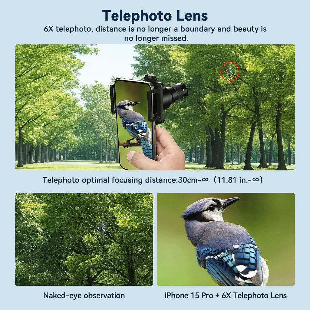 6X Telephoto Lens & 150mm Macro Lens, 2 in 1 Phone Camera Lens Kit with Universal Lens Clip, Phone Lens Attachment
