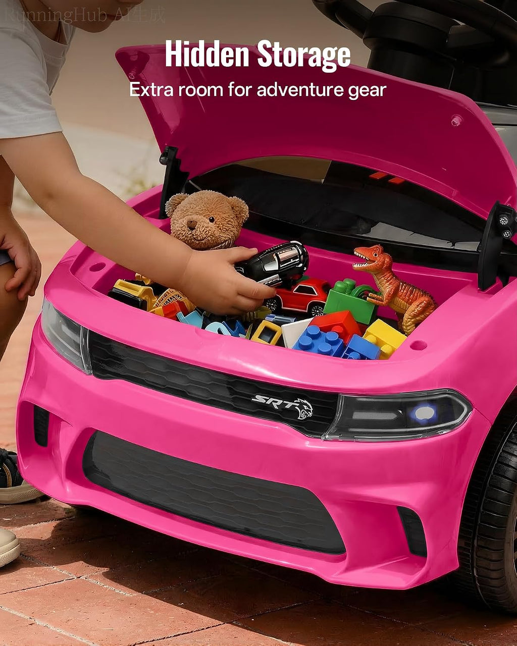 Licensed Dodge Electric Ride on Car for Kids, Ride on Toy for Toddler Aged 1-3 w/Music & Horn - Rose Pink