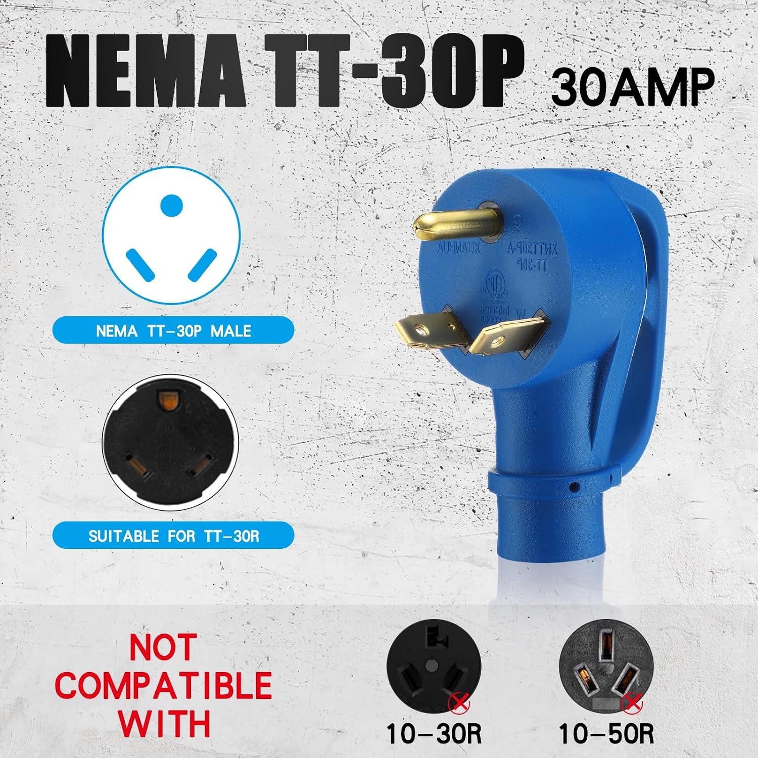 15 ft NEMA TT-30P to L14-30R Generator Transfer Switch Adapter | 30 Amp TT-30P Male to L14-30R Female with Locking