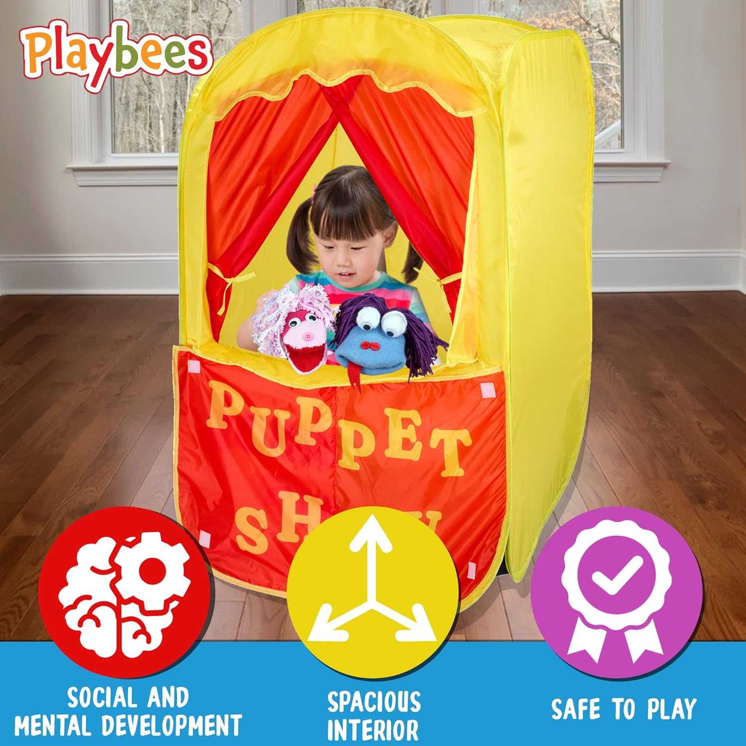 Puppet Theater for Kids, 2-in-1 Puppet Show & Lemonade Stand Pop-Up Play Tent - Playbees Foldable Theater Stage