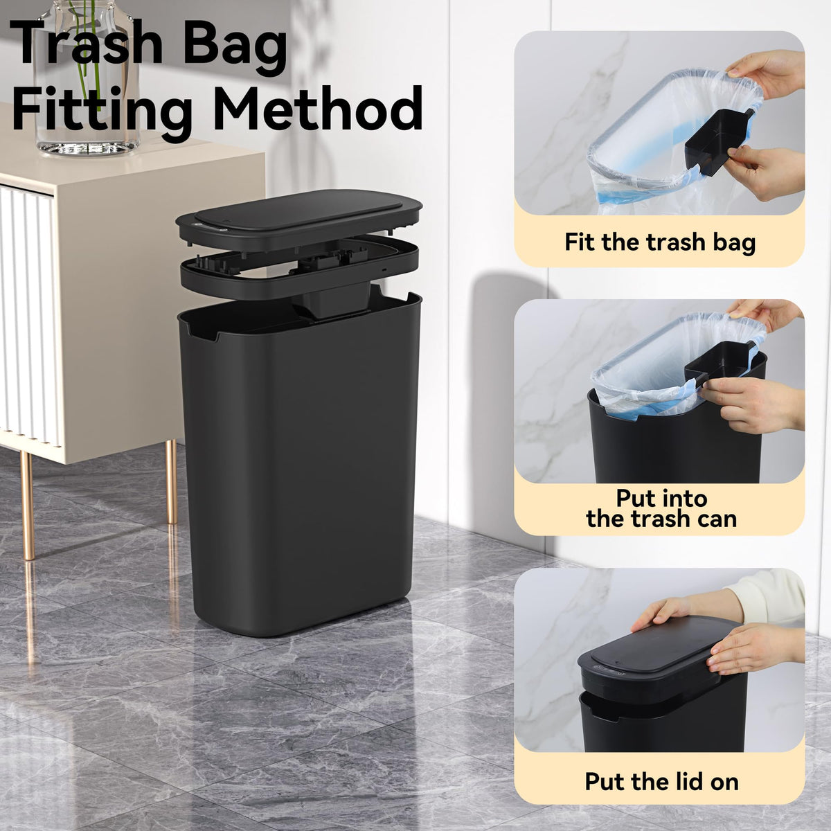 5 Gallon Motion Sensor Bathroom Trash Can Automatic Garbage Cans with Lid Touchless Smart Slim Plastic Trash Bin for
