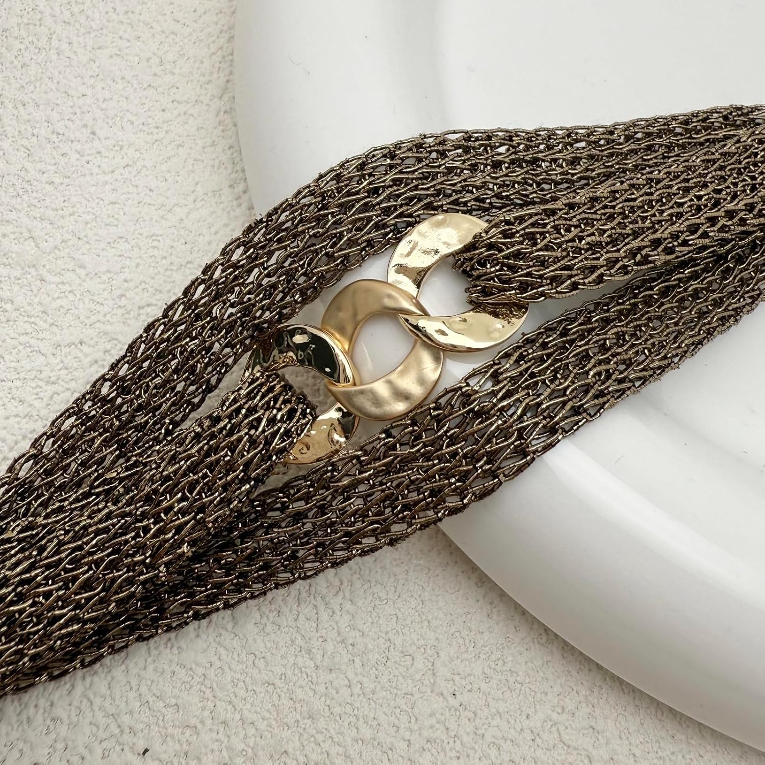 Gold Bracelet for Women Multi Chain Mesh Bracelet Wisted Orb Circle Disc Mesh Wrap bracelet for Women Statement Jewelry