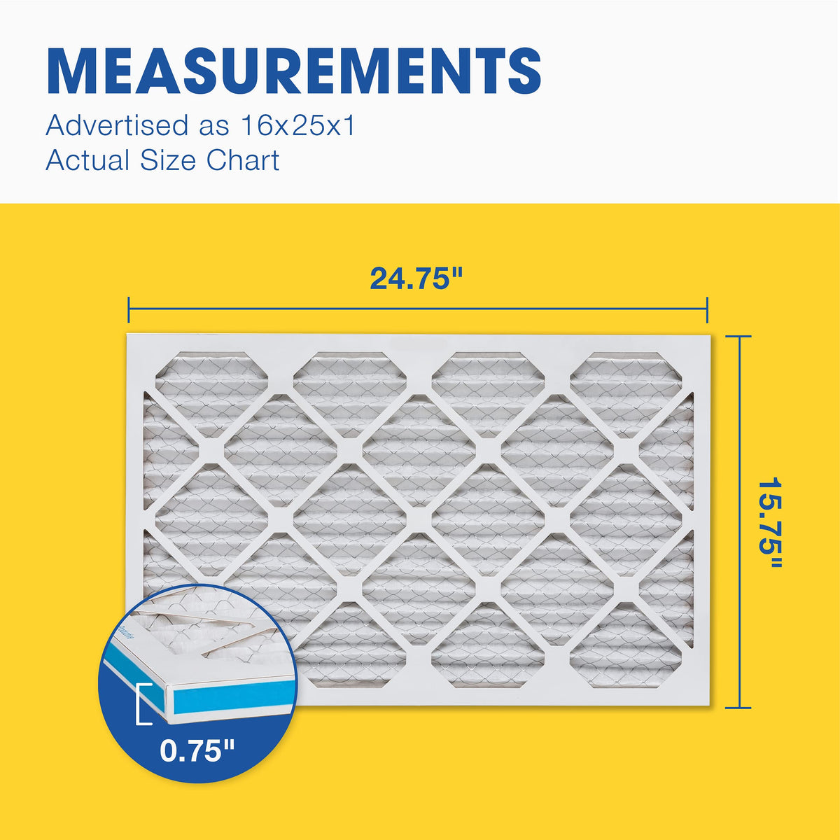 Air Filter 16x25x1 MERV 11 AC Filter, HVAC, Furnace Filter, 6 Pack