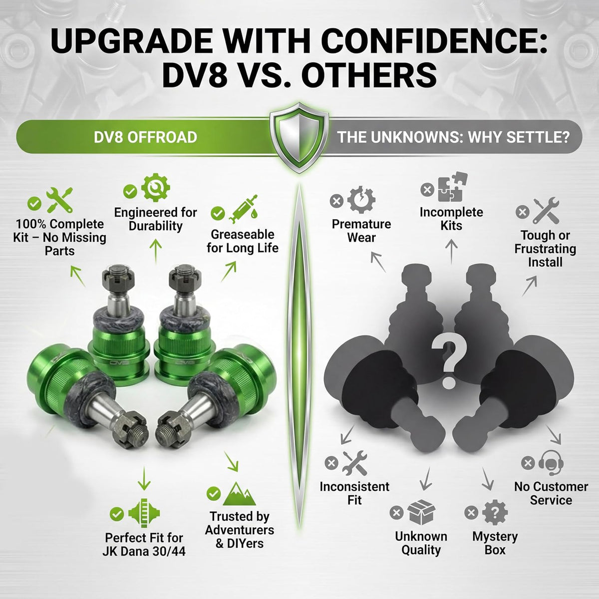 DV8 Upgraded Ball Joints for Jeep Wrangler JK 2007-2018 Front Upper & Lower