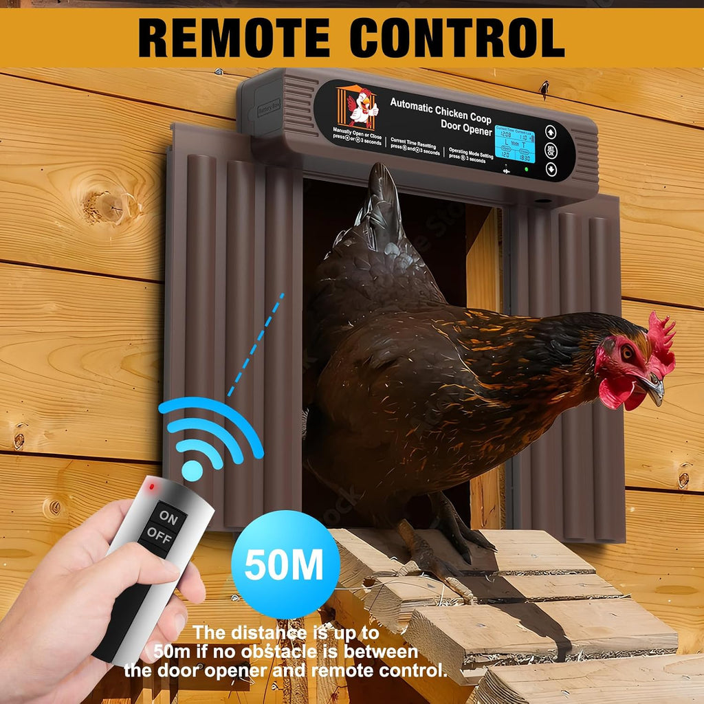 Automatic Chicken Coop Door Solar Powered, Extra Large Size, Anti-Pinch Design, Battery Powered Auto Chicken Door