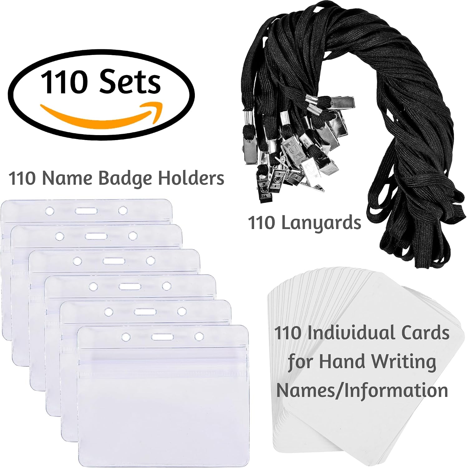 330 pcs Name Tag Holders with Lanyards White Insert Cards Quick Load
