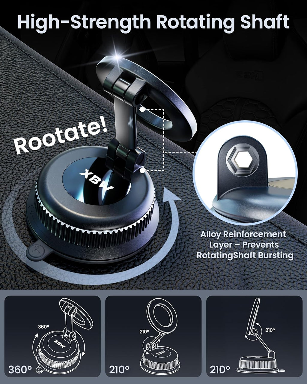 Car Phone Mount with Magnetic Clip for Magsafe & Android 360 Universal Suction Phone Mount for Dashboard Windshield