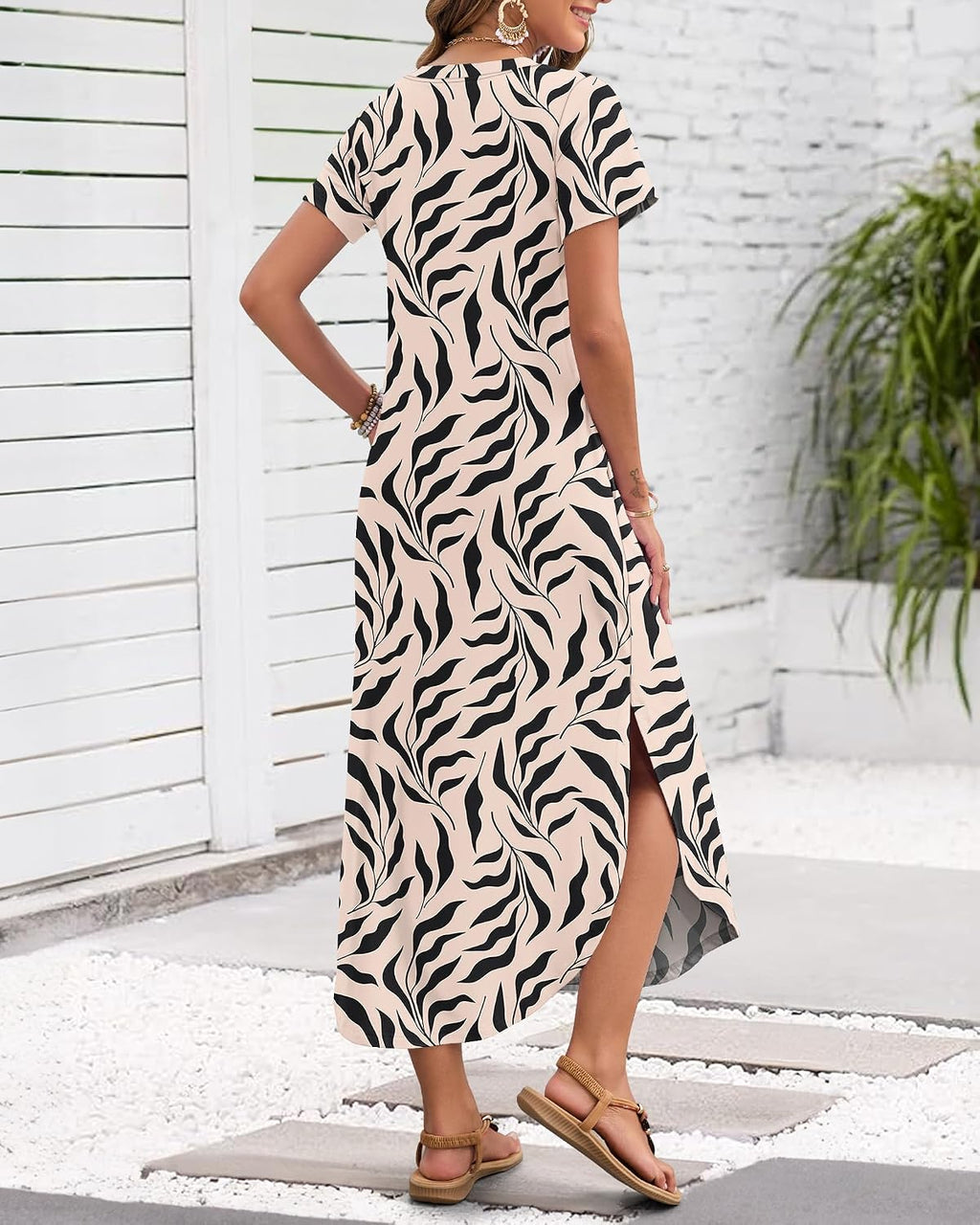 Women's Short Sleeves Summer Maxi Dresses with Pocket