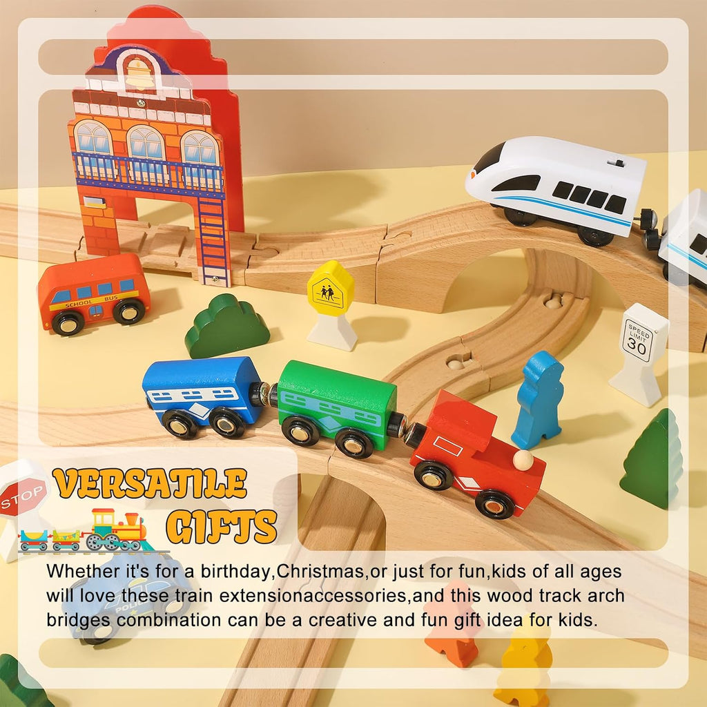 8 Pcs Wood Train Track Expansion Set Wooden Train Bridges Straight Wooden Train Track Accessories for Most Major Toy