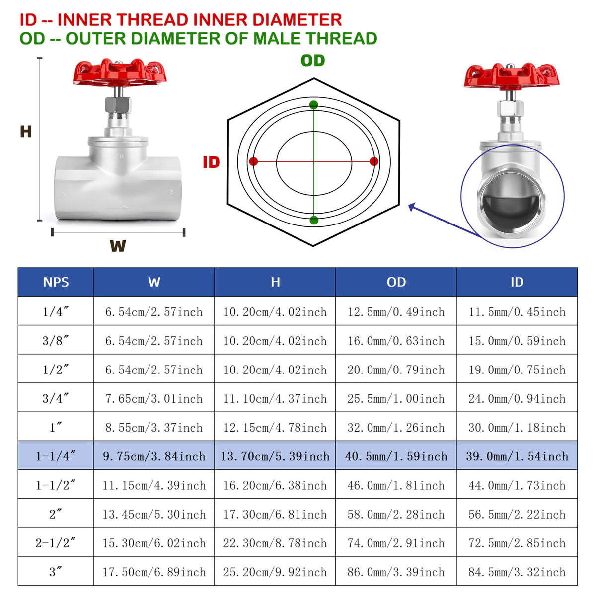 1-1/4" NPT B-Type Straight Pattern Globe Valve Stainless Female Thread DN32