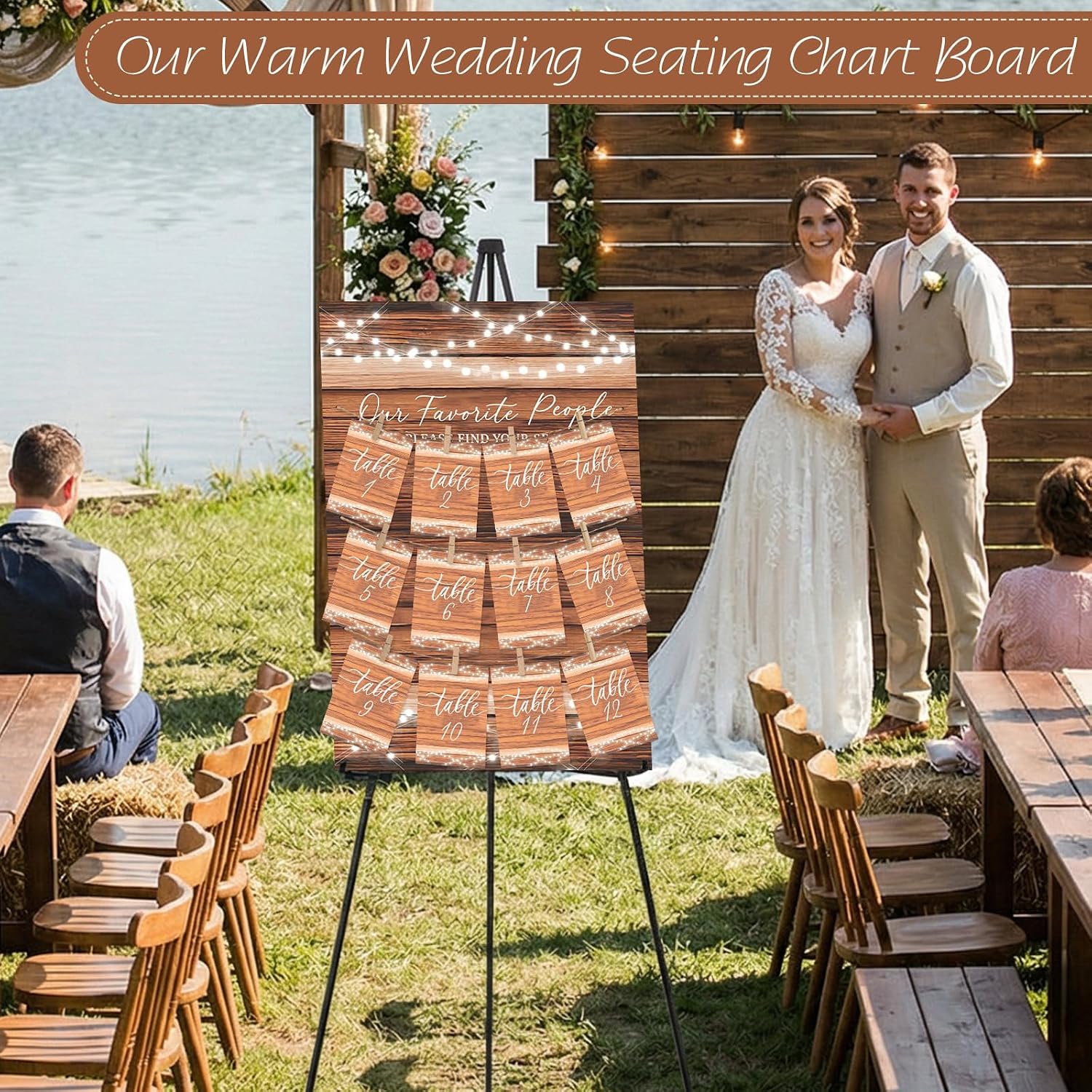 Wooden Wedding Seating Chart Board with Easel Display Stand 15.8 x 23.6 Inch Rustic Seating Chart Please Find Your