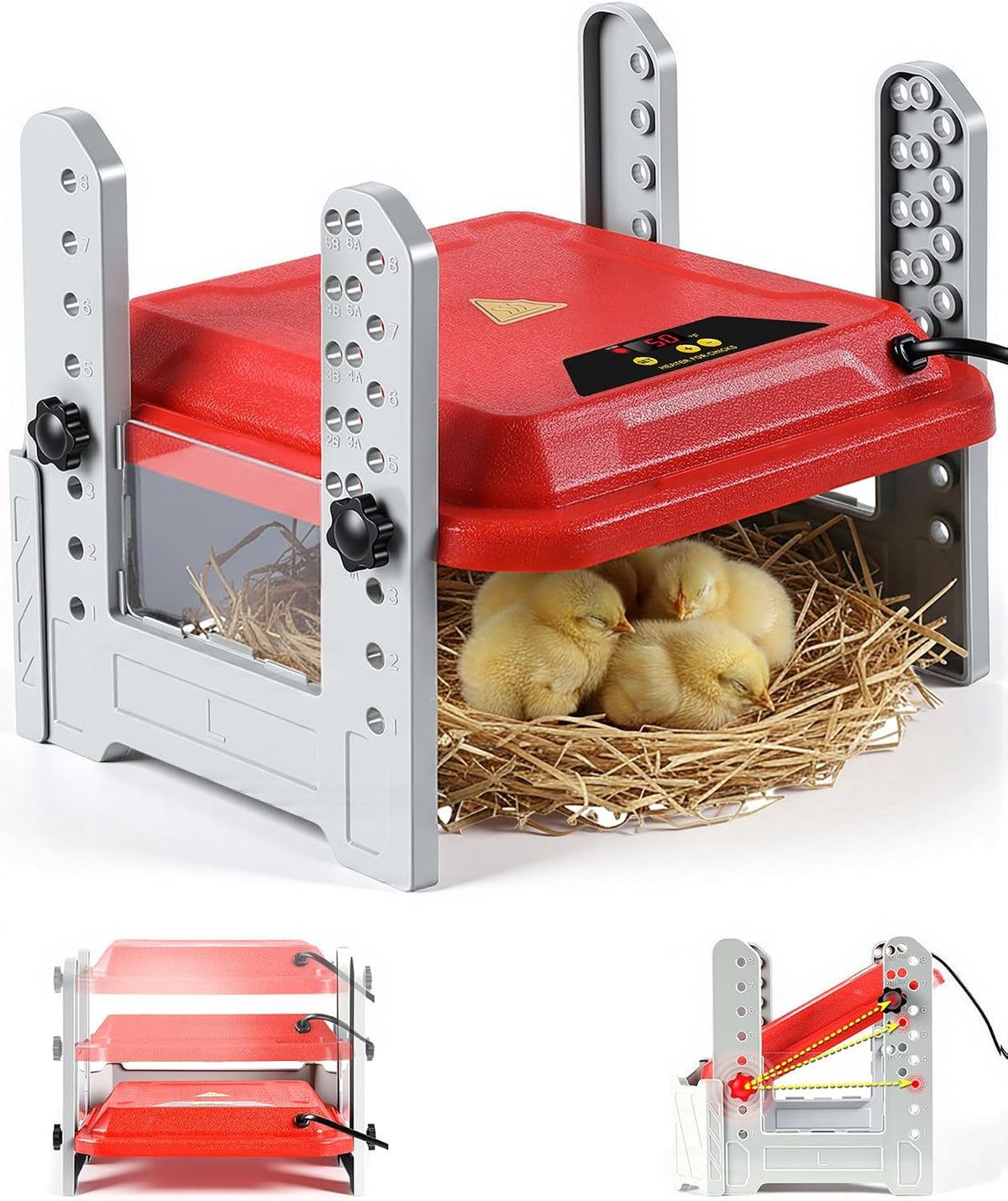 Chicken Brooder Plate, Smart Chick Heat Brooder Adjustable Temperature with LCD Display, 50W Chick Heater with