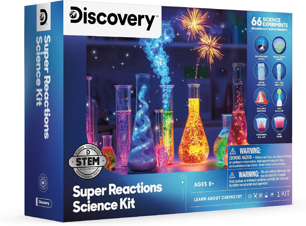 Super Reactions Science Kit – 66 Experiments STEM Lab for Kids| Includes Chemistry Tools, Volcano Mold, Slime