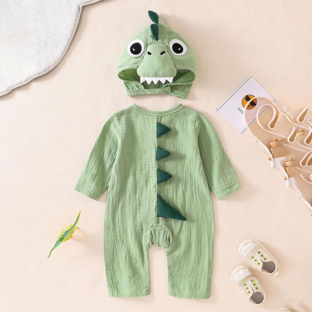 Baby Boy Linen Cotton Bodysuit Sleeveless Button Down Basic Romper Shirt Dinosaur Animal Hat 2Pcs Newborn Layette Set